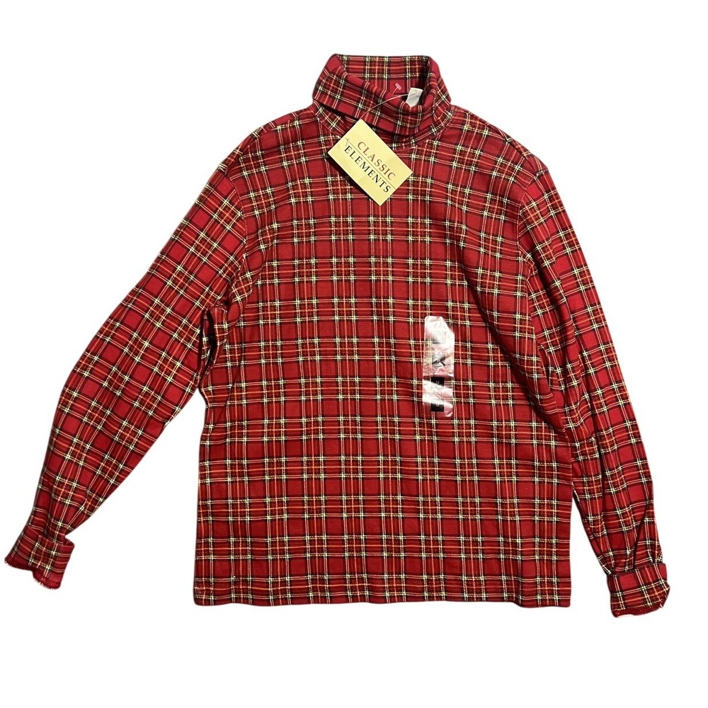 Classic Elements Women's Red Plaid Turtleneck Top Size M (10-12) 100% Cotton NWT